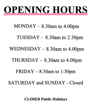 Opening Hours Updated